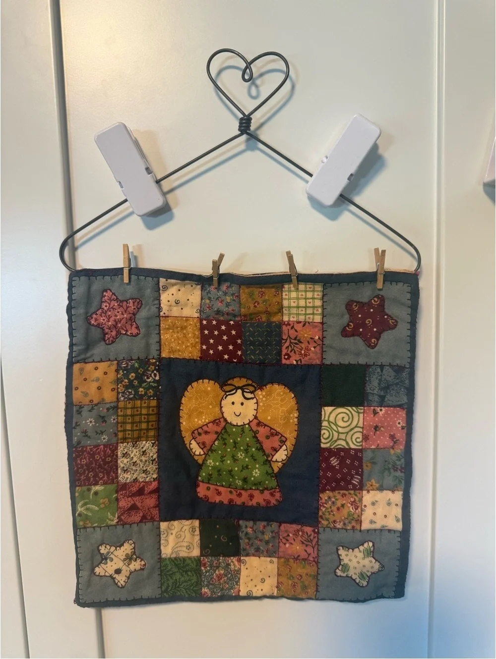 Primitive Folk Art Angel Mini Quilt Wall Hanging Country Cottage Decor